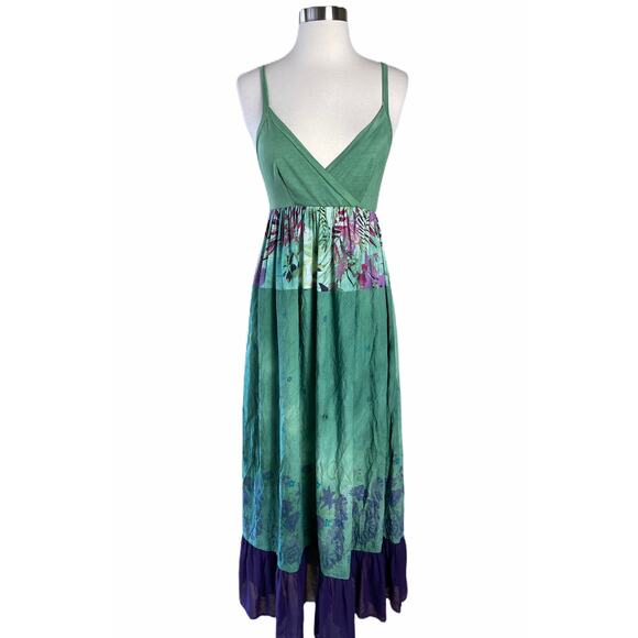 Resort Dress by T. ZOVICH Maxi Dress Mixed Media Green Floral V-Neck Spaguetti M - Picture 9 of 15